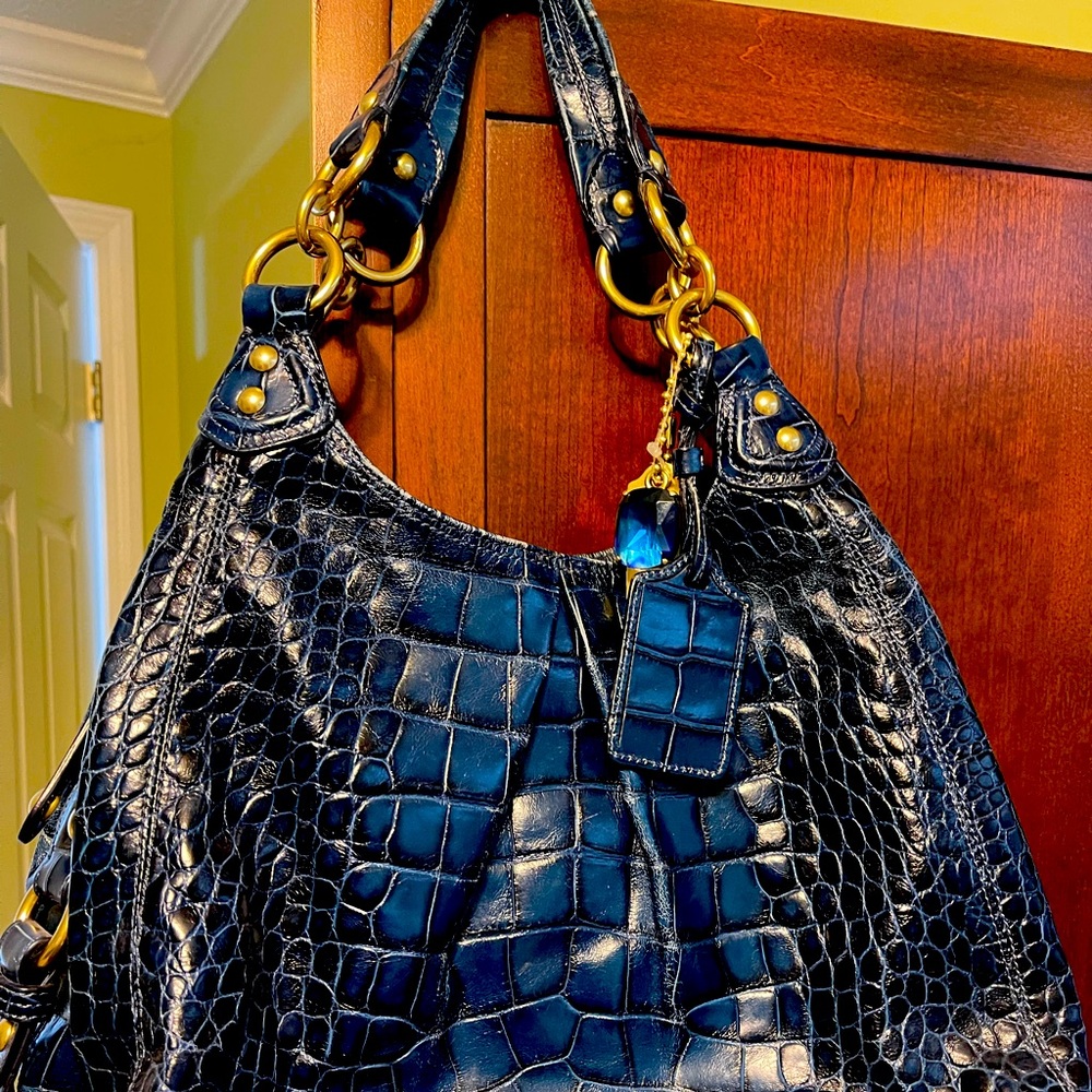Coach navy blue croc print bag